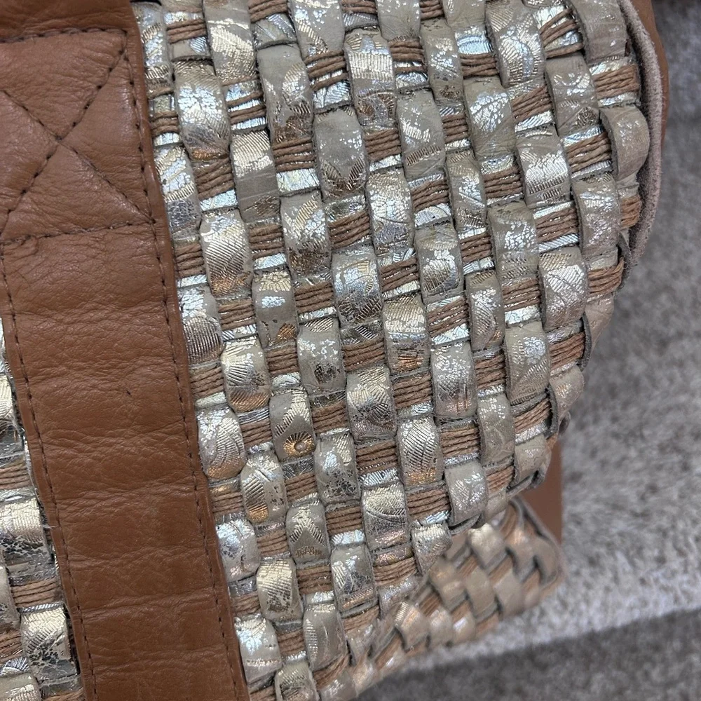 S. S. Leathers woven leather duffle bag. Metallic. Gorgeous twist on classic. - Picture 6 of 16